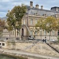 A basket lift used by thieves is seen at the Louvre museum Sunday Oct.19, 2025 in Paris.
