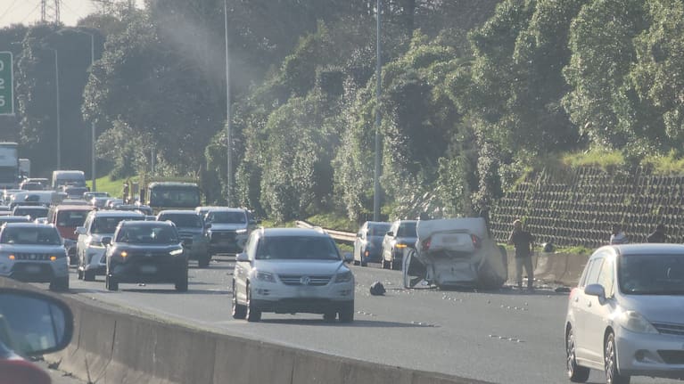 A car has rolled and ended up on its roof on Auckland's Southern Motorway this afternoon.