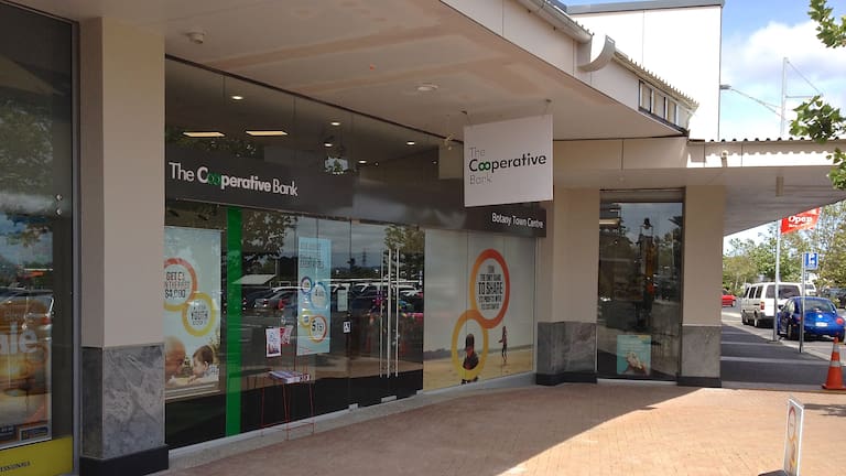 A Co-operative bank branch in Botany town centre in Auckland.