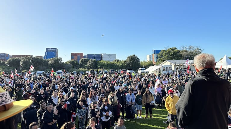 A crowd has gathered at Whareroa Reserve in Tauranga.