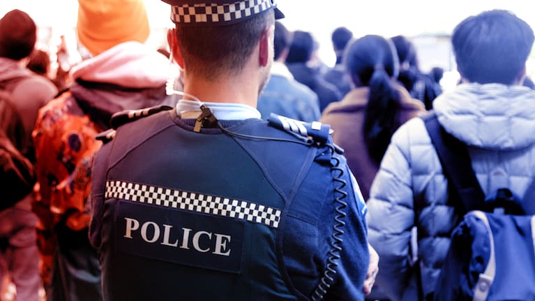 A file image of a New Zealand Police officer at a public gathering.
