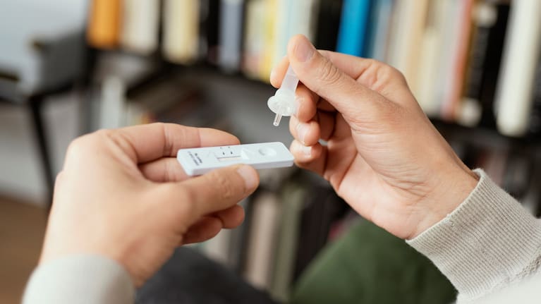 A man takes a Covid test.