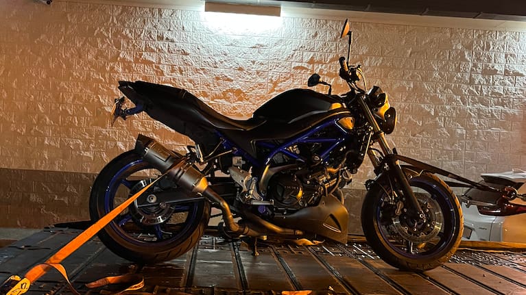 A motorcycle seized by police as pert of it's investigation.