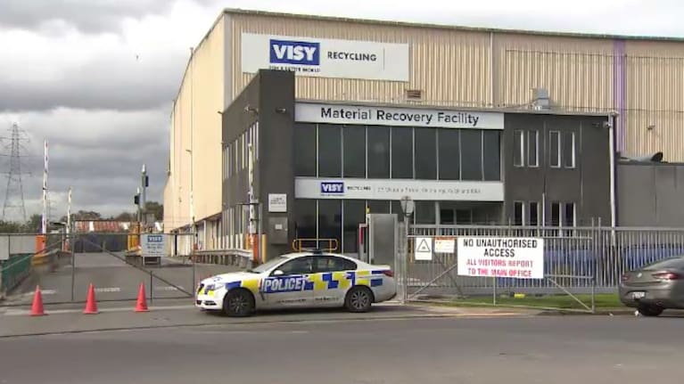 A police car pictured at the recycling centre in Onehunga in 2021 following the discovery of the baby.
