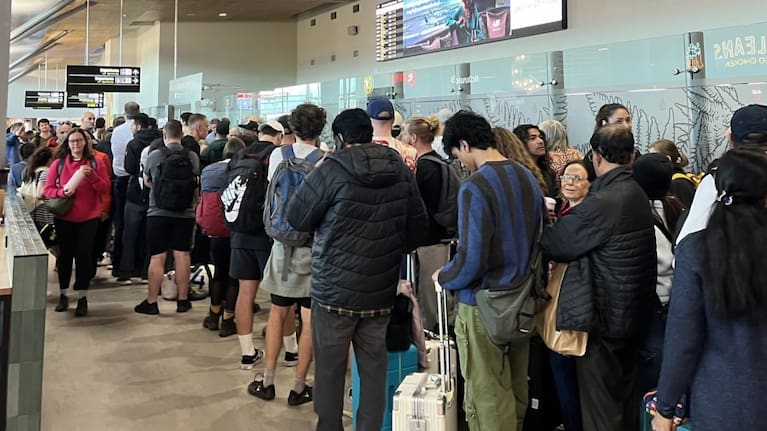 A queue for security at Auckland Airport's domestic terminal.