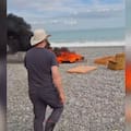 A screenshot of the video posted to social media shows the fire on Dorie Beach near Rakaia, Canterbury.