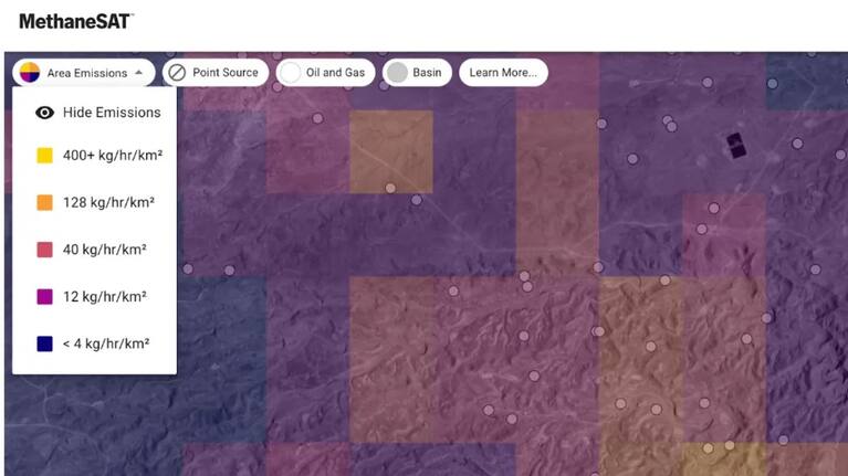A snapshot of methane data collected from the Uinta Basin on a beta version of the data platform shows how an area’s methane emissions correlate with oil and gas infrastructure.