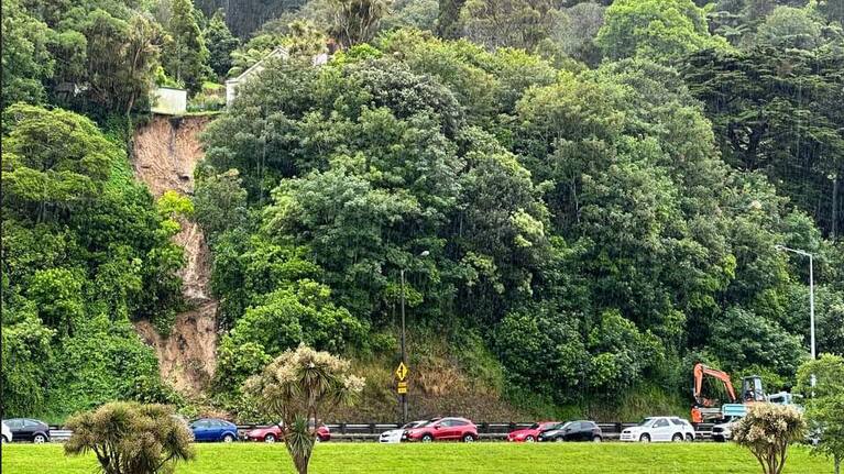 A view of the slip onto State Highway 2 into Wellington.
