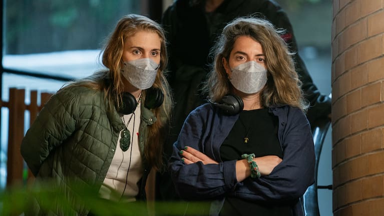 Aidee Walker and Simone Nathan filming a scene for Kid Sister, season two.