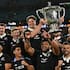 All Blacks celebrate their Bledisloe Cup victory.