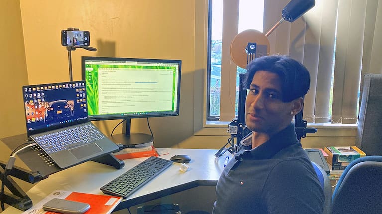 Amol Kumar at his workstation.