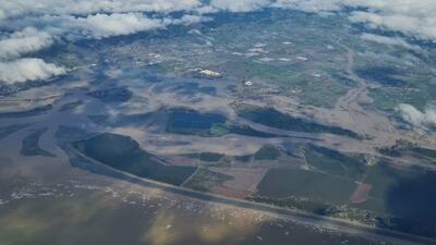 An aerial image of flooding in Nelson.