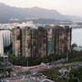An aerial view of the burnt buildings after a deadly fire that started Wednesday at Wang Fuk Court, a residential estate in the Tai Po district of Hong Kong's New Territories.