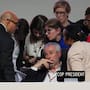 André Corrêa do Lago, COP30 president, sits as Simon Stiell, United Nations climate chief, left, speaks with other U.N. officials during a plenary session
