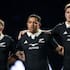 Anton Lienert-Brown, middle, before the recent All Blacks Test against France at Waikato Stadium.