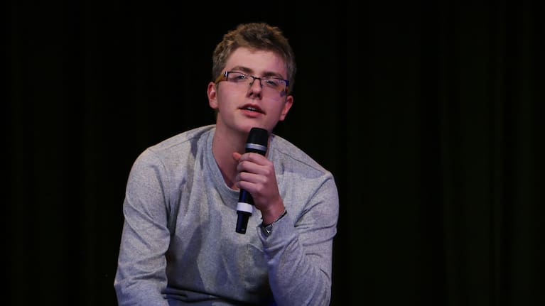 Aspiring actor Andrew Scott at his first stand-up comedy performance in 2019.