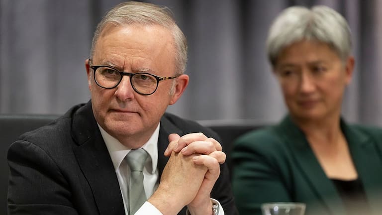 Australian Prime Minister Anthony Albanese looks on during a federal cabinet meeting in Perth.