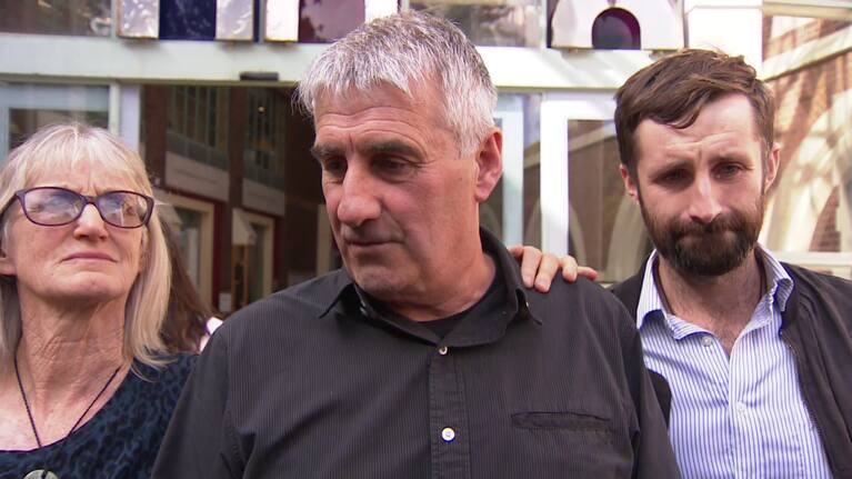 Bruce Hanna, Pauline’s brother, supported by son Jacob and wife Shelley