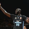 Tacko Fall reacts during the round 14 NBL match between Cairns Taipans and New Zealand Breakers at Cairns Convention Centre in Cairns, Australia.