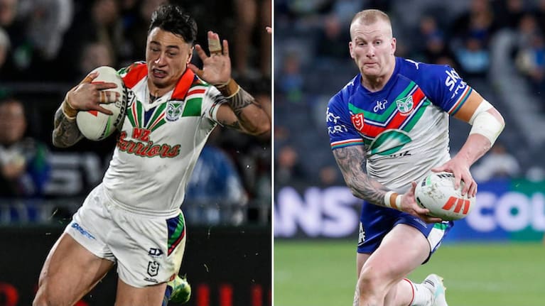 Charnze Nicoll-Klokstad and Mitch Barnett in action for the Warriors.