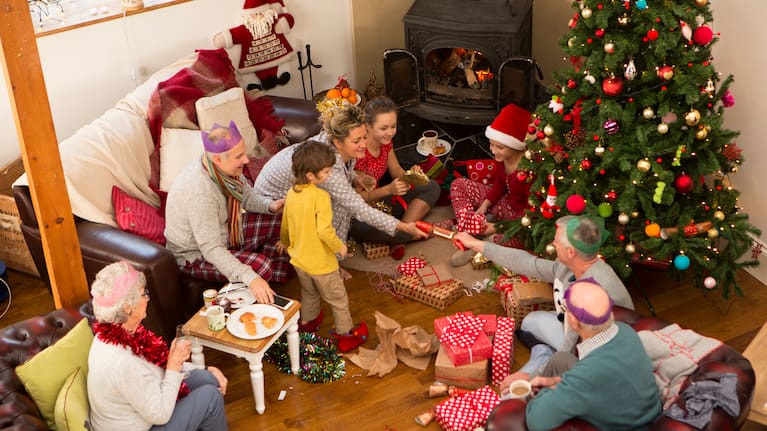 Family gifting presents at Christmas.