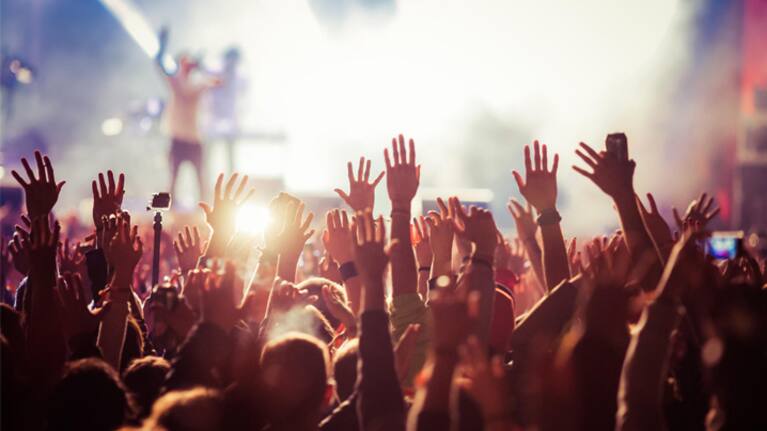 A crowd of fans at a concert. 