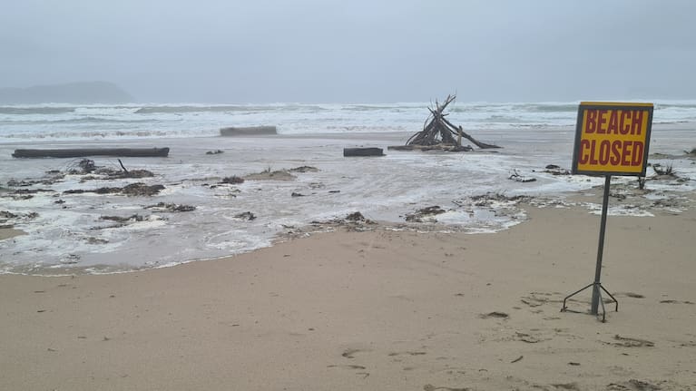 Another Coromandel beach, Pāuanui, during Cyclone Hale, earlier in January.