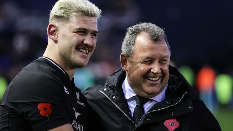 Dalton Papali'i, with All Blacks coach Ian Foster, gets a rare start in the No.7 jersey against Australia.