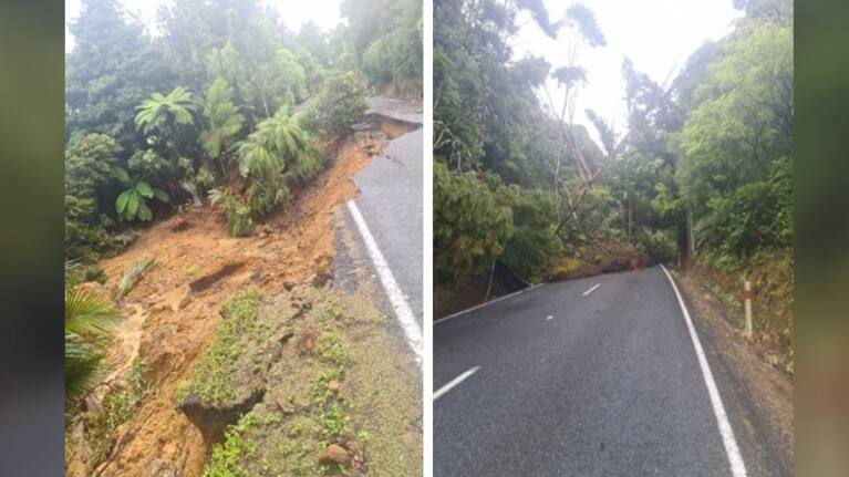 Damage on Scenic Drive, in west Auckland, following the floods.