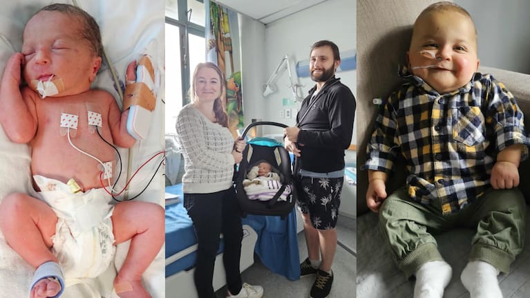 Liam pictured a few hours old (left) and on October 27.