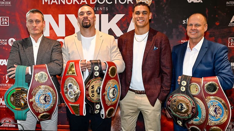 David Higgins, left, Joseph Parker, David Nyika and Noel Thornberry at today's press conference.