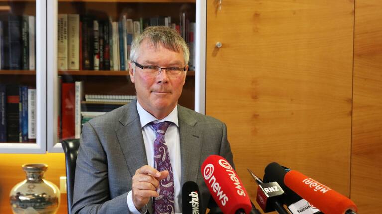 David Parker speaks to media.