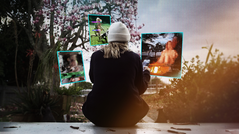 Chloe had images stolen from her social media, manipulated and uploaded to porn sites. (Composite image: Vinay Ranchhod)