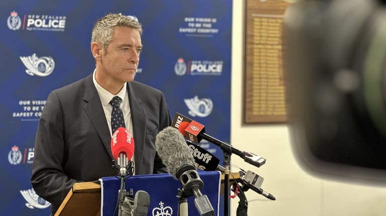 Detective Senior Sergeant Andy Saunders speaks in Hamilton after police released CCTV footage of Tom Phillips and one of his children allegedly committing a burglary in Piopio.