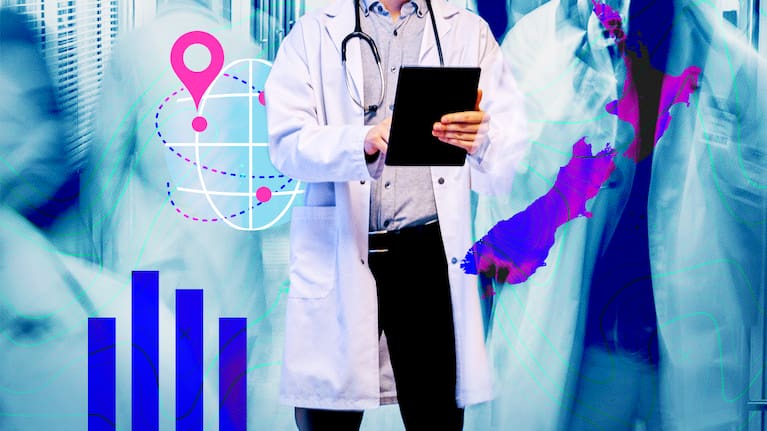 Hospitals across NZ are struggling with staff shortages. Composite image by Vania Chandrawidjaja (Source: iStock / 1News)