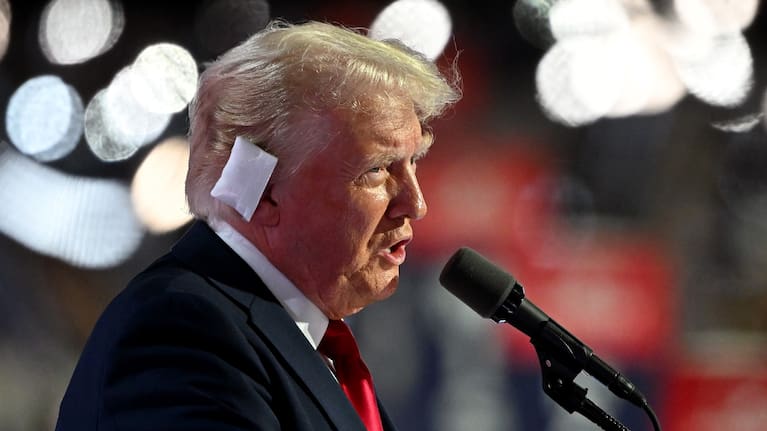 Donald Trump speaks on the final night of the Republican National Convention.