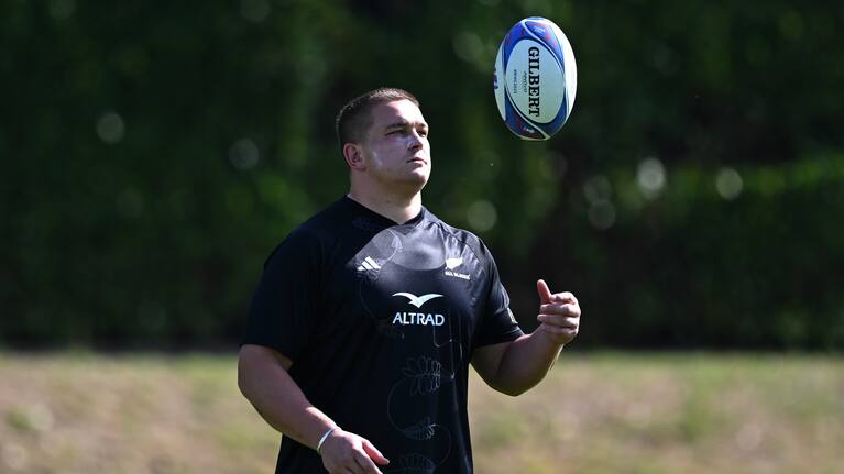 Prop Ethan de Groot training this week ahead of his first World Cup match.