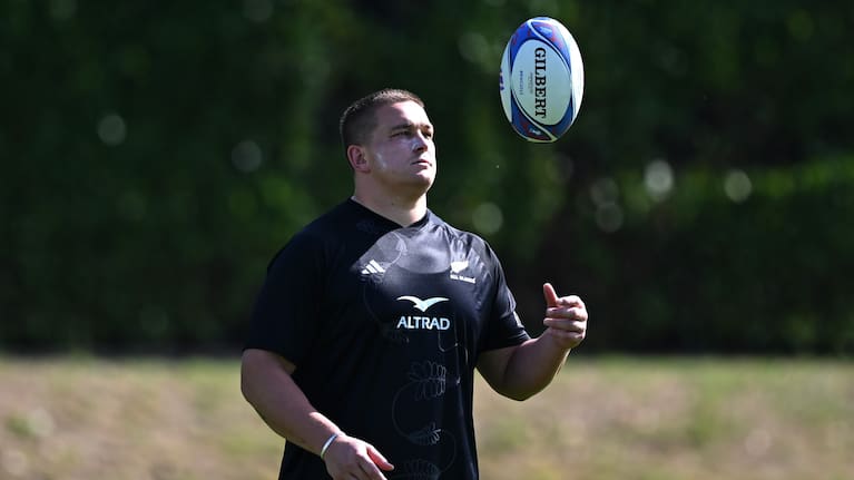 Prop Ethan de Groot training this week ahead of his first World Cup match.