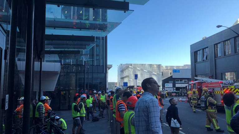 Construction workers evacuate building on Graham St, Auckland