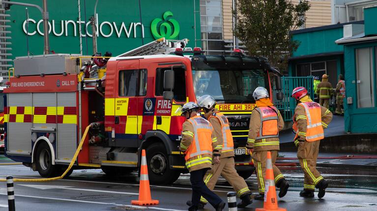 Emergency services at the scene of a fatal fire at Loafers Lodge in Newtown, Wellingto