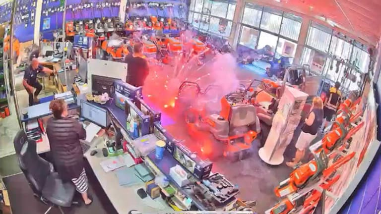 Fireworks were fired into an Auckland lawnmower shop while workers were inside. (Source: Supplied)