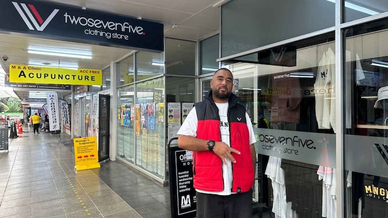 Fitz Manase outside his twosevenfive. clothing shop in the Māngere Town Centre.