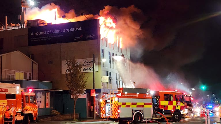Flames engulfed Loafers Lodge in Wellington early on Tuesday morning.