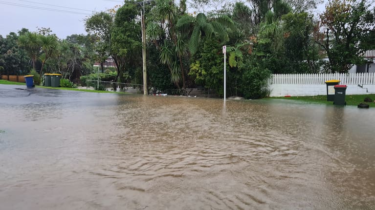 Flood water in the West Auckland suburb of Sunnyvale on May 9