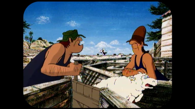 Footrot Flats’ Wal’ demonstrating the two MMP votes by sheep drafting.