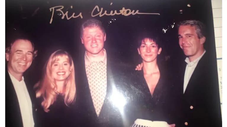 Former President Bill Clinton is photographed with Epstein and Ghislaine Maxwell.