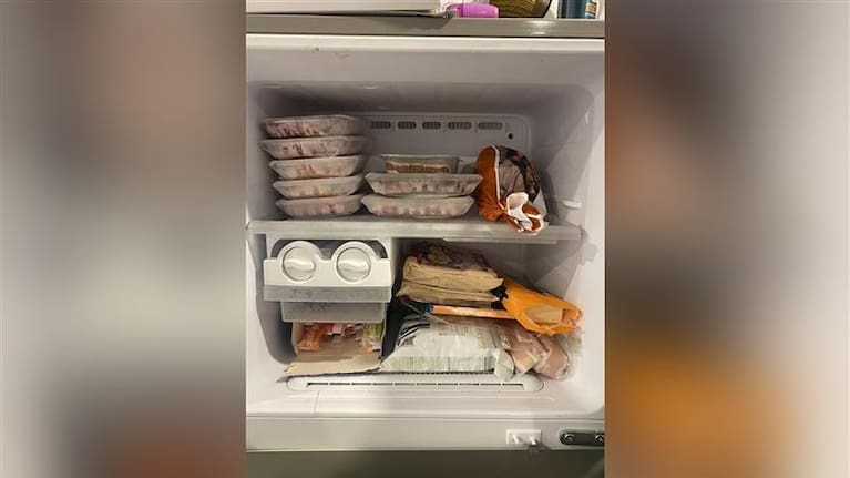 The meat-packed freezer at Alice and John's house.
