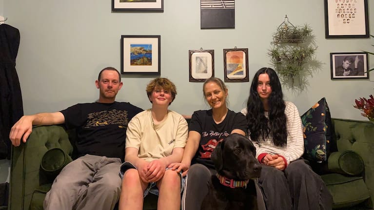 From left: Ben Thurston, Oscar Thurston, Michelle Guest and Matilda Guest (and Poppy the dog)