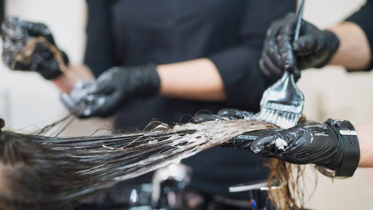 Woman changing hair color