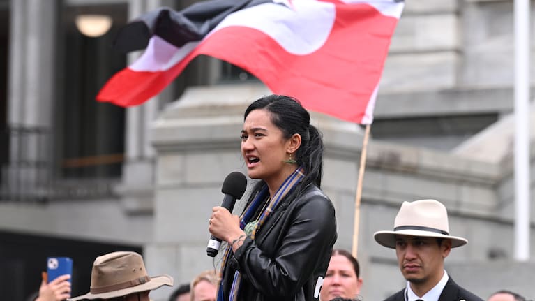 Hana-Rāwhiti Maipi-Clarke at last month's hīkoi to Parliament.